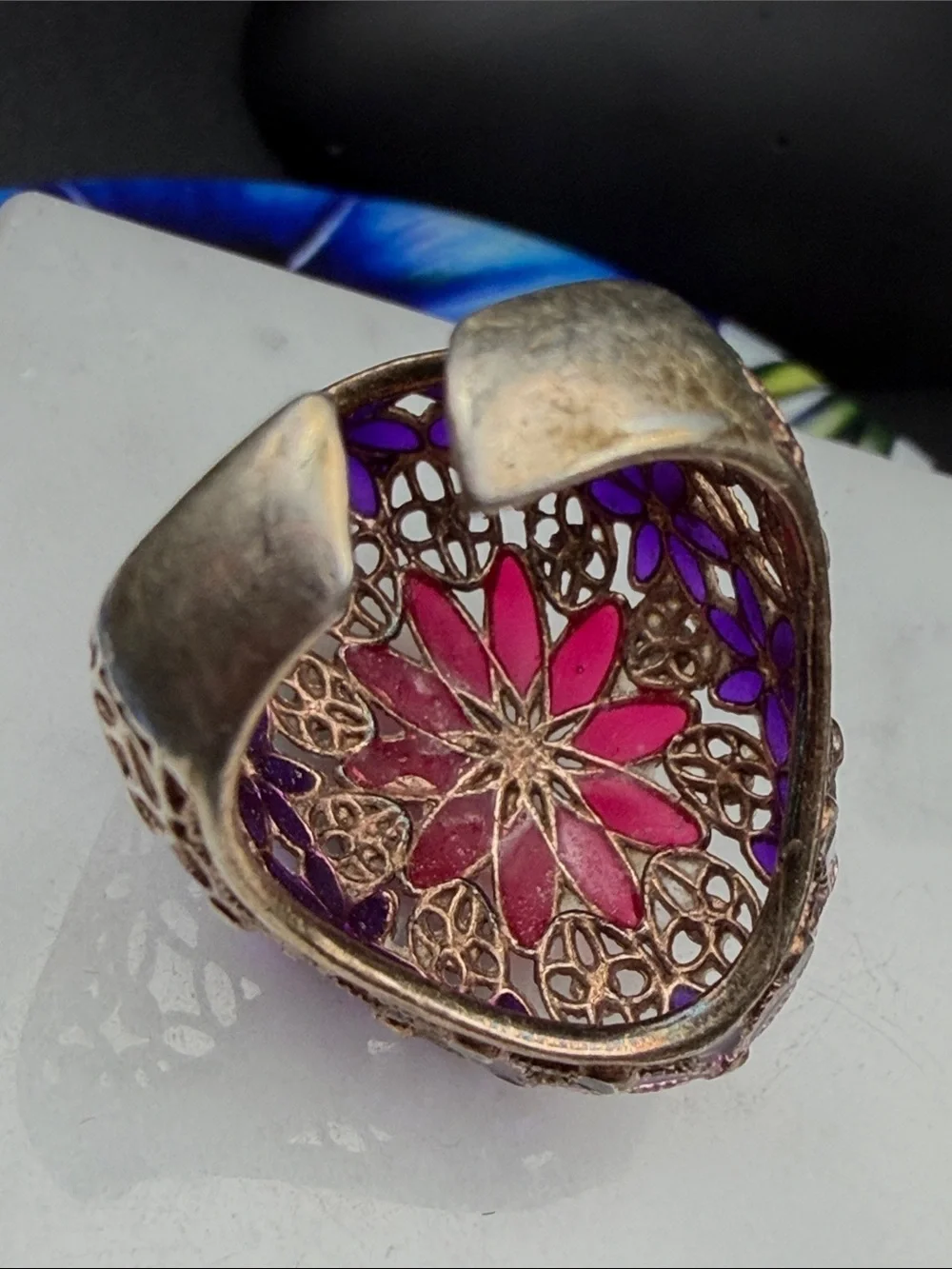 Gorgeous! 925 Sterling silver ring #S79 pink purple Dyadema sz 7